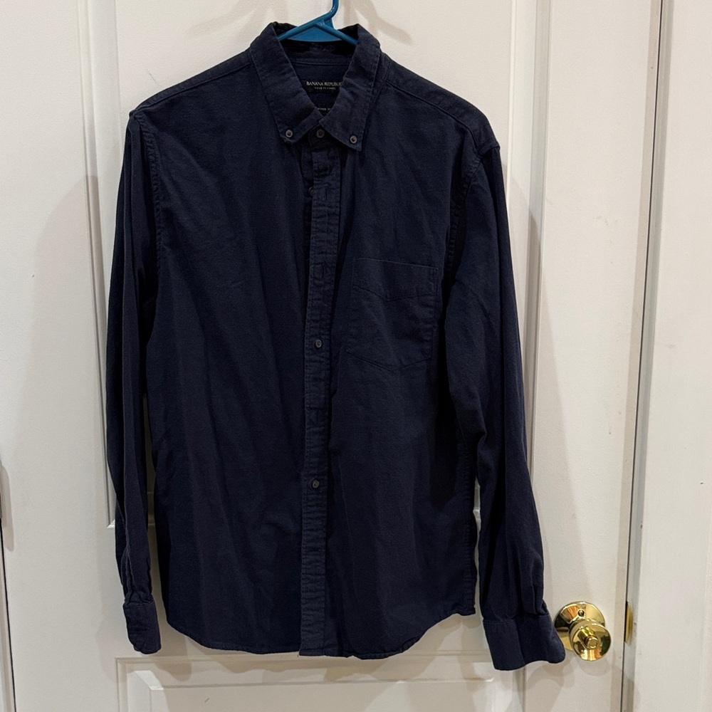 Banana Republic Medium Slim Fit Men's Navy Blue Flannel Shirt